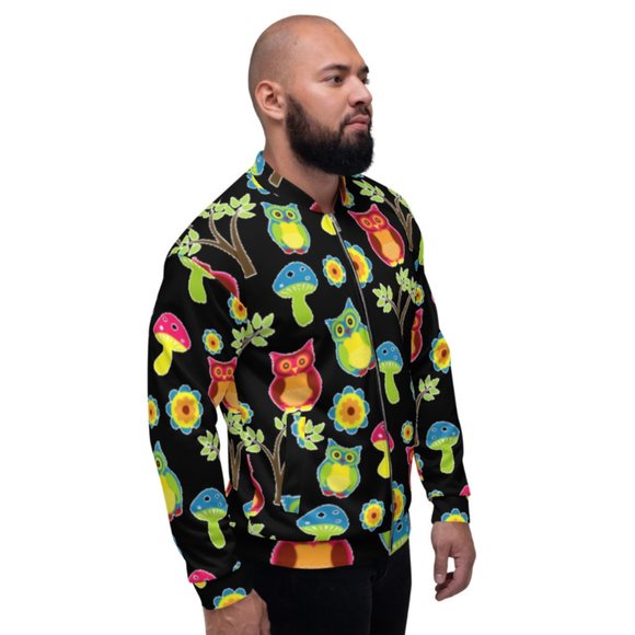 Cute Owl Wallpaper Pattern Bomber Jacket - Picture 3 of 6